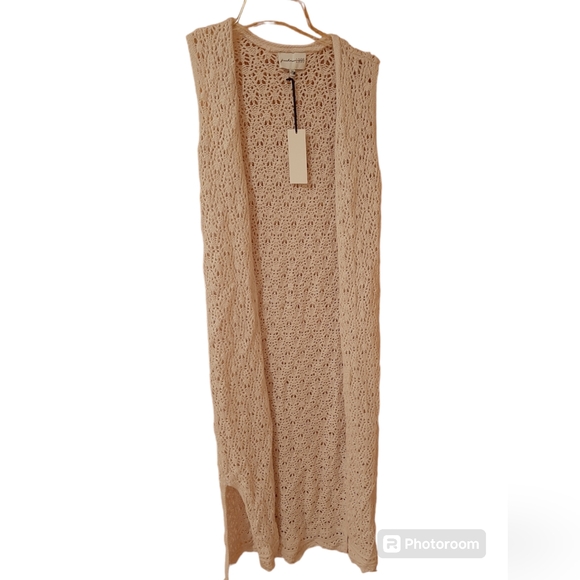Freshman 1996 Boho Maxi Crochet Cardigan Open Sleeveless Cream Color Size XS NWT - Picture 1 of 16